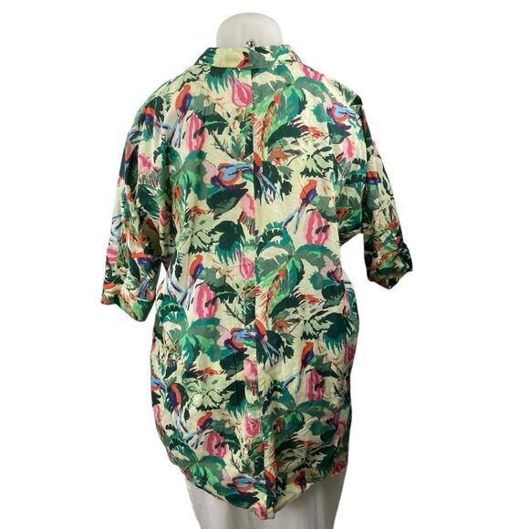 & Other Stories Green Tropical Hawaiian Bahama Button Down Shirt Tunic Dress 8 - Picture 2 of 4